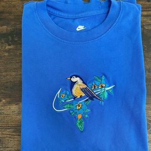 Blue Embroidered Nike T Shirt